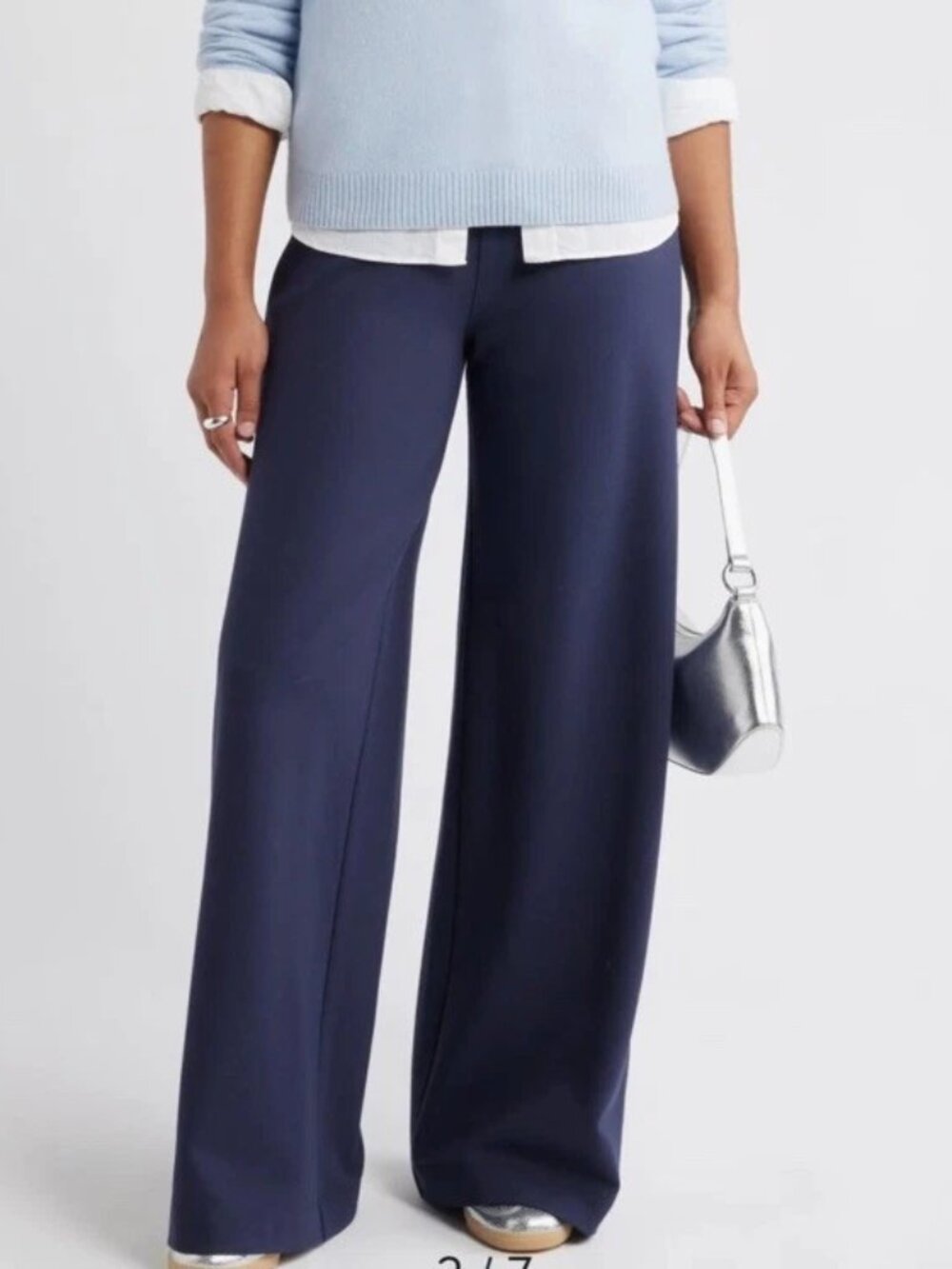 MINNIE ROSE Cashmere Blend Pull On Navy Wide-Leg Pants